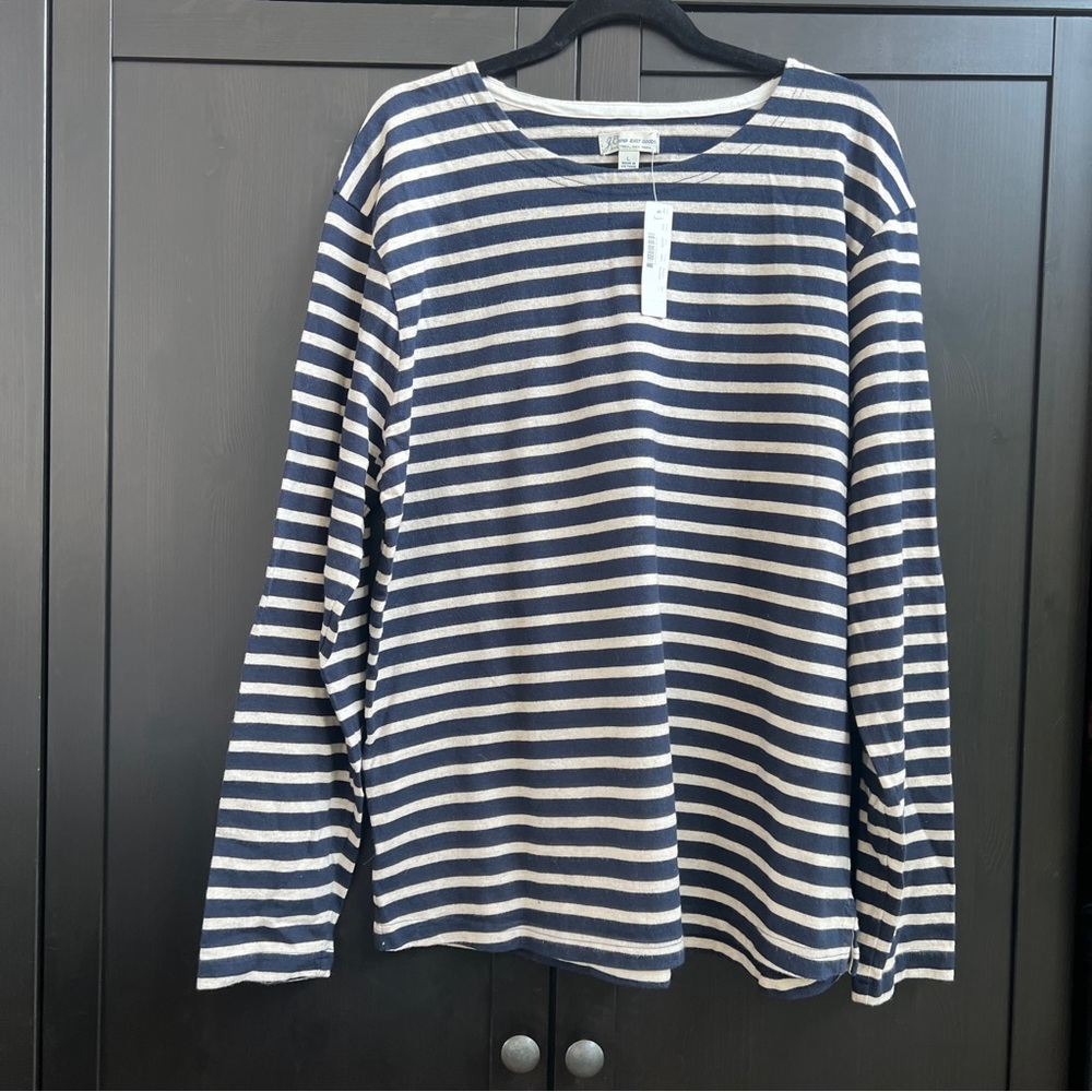 J. Crew Navy Cream Breton Striped Marinière Cotton Knit Shirt Men’s Size Large